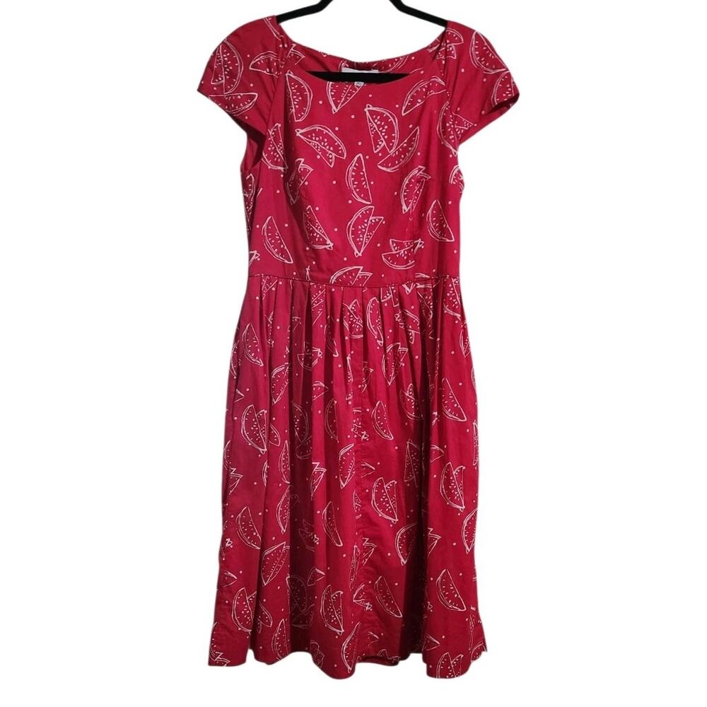 Modcloth Emily and Fin M UK12 Pink Pinup Rockabilly Watermelon Fit Flare Dress